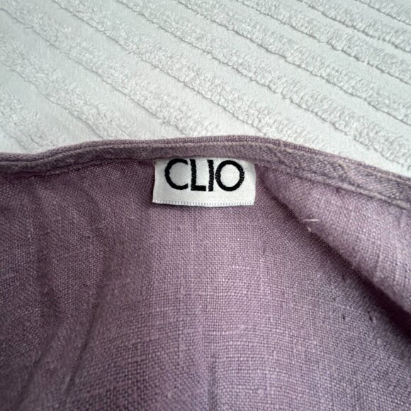 Clio Women's Button Down V-Neck Linen Casual Top Purple Long Sleeve Lightweight - Picture 3 of 8